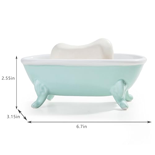 6.7" Ceramic Mini Clawfoot Bathtub Bar Soap Dish, Decorative Bar Soap Holder, Soap Tray Sponge Holder for Shower, Bathroom & Kitchen Sink (Bright Teal) - color: Bright Teal