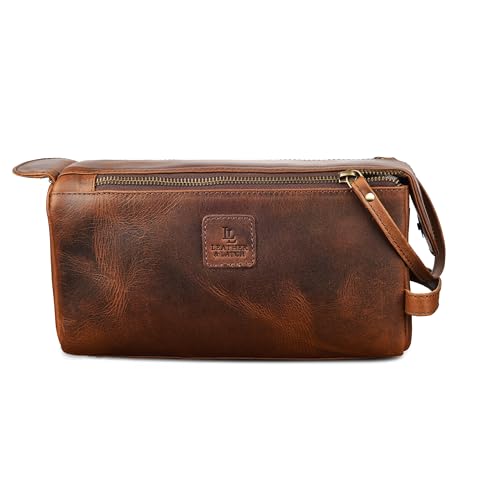 Full Grain Leather Toiletry Kit for Men & Women – Travel Toiletries & Shaving Bag Organizer, Water-Resistant Grooming Case for Bathroom, Makeup & Cosmetic Storage - Rustic Brown - color: Rustic Brown