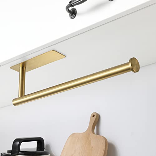 theaoo 2 Packs Paper Towel Holder - Under Cabinet Paper Towel Holder for Kitchen, Adhesive Paper Towel Roll Rack for Bathroom Towel, Wall Mounted Paper Towel Rack, Gold, SUS304 Stainless Steel - color: Gold 2pc