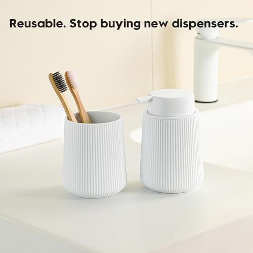 YAUKPH Striped Foaming Hand Soap Dispenser with Leak-Proof Pump for Bathroom and Kitchen Countertop 11oz White - color: White, size: Foaming Dispenser