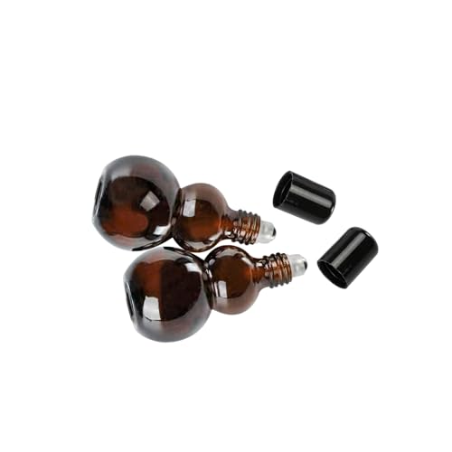 Essential Oil Roller Bottles, 10ml Amber Gourd Shaped Glass Roller Bottles with Stainless Steel Roller Ball, for Travel,Perfume (Amber-Black Cap, 10ML) - color: Amber-Black Cap, size: 10ML
