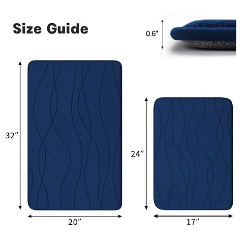 YIHOUSE Bathroom Rugs Set 2 Piece, Memory Foam Bath Mat Navy Blue | 17x24& 20x32, Ultra Soft, Absorbent, Non-Slip, Machine Washable, for Bathroom, Sink and Toilet - color: Dark Blue, size: 2'8" x 1'8" (Rectangular)