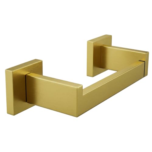 Toilet Paper Holder Wall Mount Brushed Gold, Stainless Steel Toilet Tissue Roll Holder Bathroom Square Toilet Paper Towel Roll Holder, Double Post Pivoting Tissue Handle - color: Brushed Goled