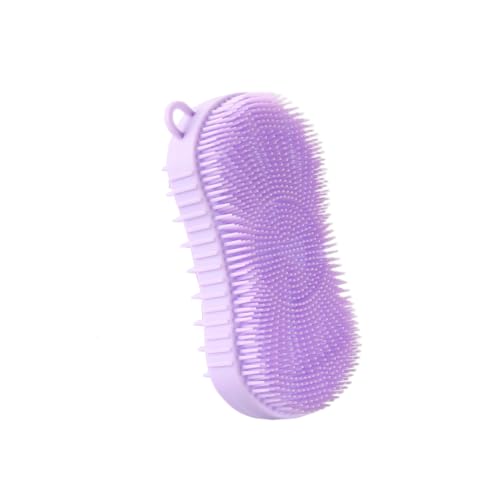 Silicone Body Scrubber, Double Sided Exfoliating Brush with Soft Flexible Bristles, Scalp Massage and Shampoo Tool with Hanger Loop (Lavender) - color: Lavender