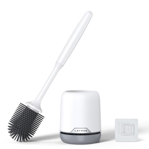Lefree Silicone Toilet Brush and Holder, Bathroom Cleaner Brush Set, Non-Slip Handle Toilet Bowl Brush with TPR Soft Bristle, Wall Mounted/Floor Standing - color: Gray, size: 1 Pack