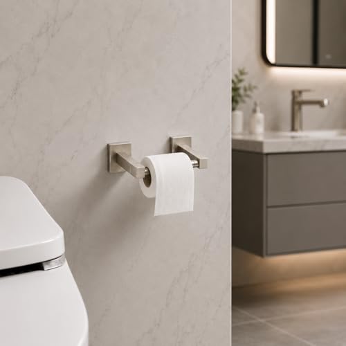 Toilet Paper Holder Wall Mount, Brushed Nickel Bathroom Toilet Paper Holder for SUS 304 Stainless Steel, Double Post Pivoting Square Toilet Paper Roll Holder for Bathroom RV Paper Towels for TP - color: Square Brushed Nickel