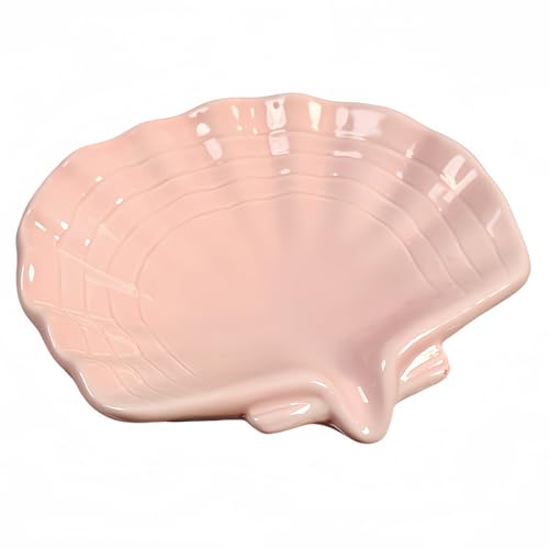 Ceramic Shell soap Box self draining European Design Sink Bathroom Shower soap Tray Anti-Slip soap Holder Multi-Functional Jewelry Stand Small and Cute, Pink
