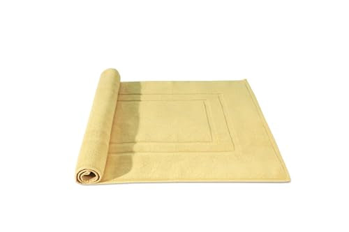 Feather & Stitch 2 Piece Towel Like Bath Mats (30x21 Inch) 100% Cotton Terry Bath Mats, Bathroom Shower Floor Mats [NOT A Bathroom Rug], Soft Absorbent Washable Mats - Yellow - color: Yellow