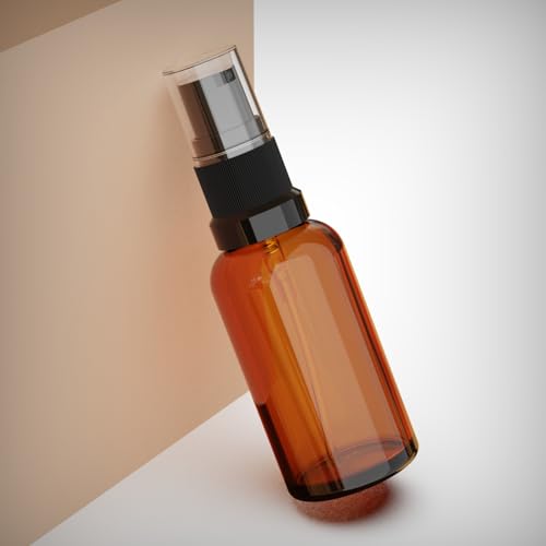 12Pack 1oz Amber Glass Pump Bottles, 30ml with Black Pump, Empty Refillable Travel Small Container For Lotion Cream Essentil Oil Shampoo (1oz) - size: 1oz Amber Glass