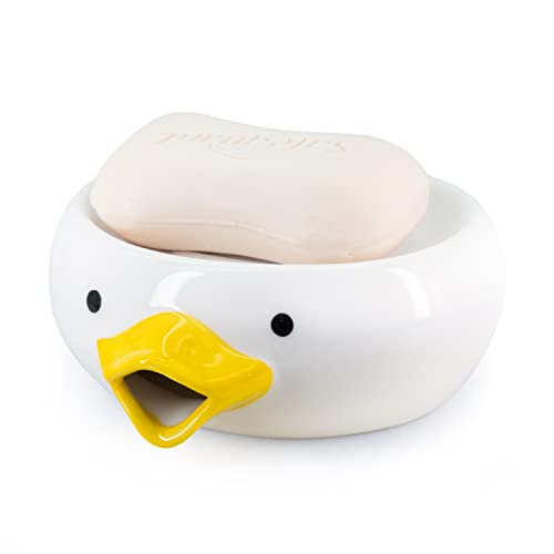 Soap Holder Ceramic Soap Dish with Drain Perforations, Cute Duck Styling Bar Soap Holder for Shower, Easy Cleaning Soap Saver Tray Decoration for Bathroom, Sinks, Kitchen (Duck.1)