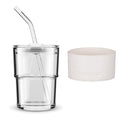 BLUEPOLAR 13 oz Tumbler Water Glass, Water Bottle with Straw and Dustproof Lid, Coffee Ice Cup Double Wall Insulated Glass Cup (White with Protect Sleeve) - color: White with Protect Sleeve