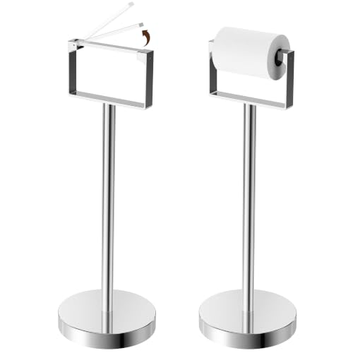 RUACQ Toilet Paper Holder Stand, Stainless Steel Toilet Paper Holder Free Standing, Weighted Base Floor Tissue Roll Holder for Bathroom (Chrome, 1 Pack) - color: Chrome, size: Free Standing