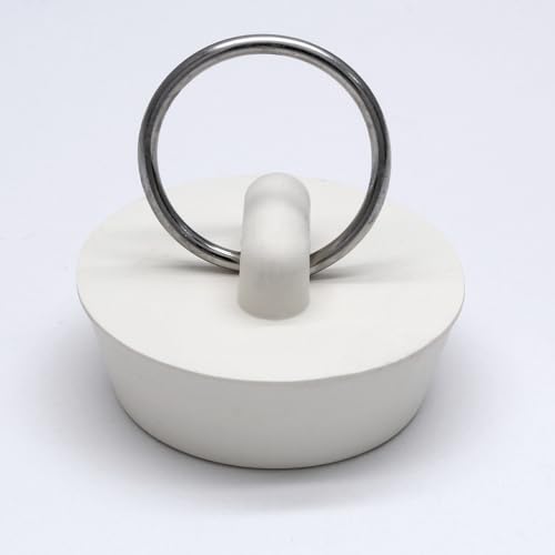 Bonsicoky Rubber Drain Stopper, 1-1/8 to 1-1/4 Inch, White, 2 Pcs | Bathtub Drain Plug, Hanging Ring, For Kitchen and Bathroom, Bathroom Sink Stopper - size: 1-1/8 Inch to 1-1/4 Inch