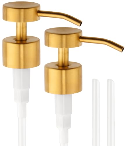 Soap Dispenser Pump | Stainless Steel Replacement | Durable, Rustproof | for Glass & Plastic Bottles with 28mm 28/400 Thread - 2 Pack (Brushed Gold) - color: Brushed Gold
