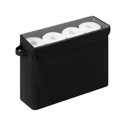 Cupic Cupid Toilet Paper Storage Baskets, Bathroom Toilet Paper Storage with Lid, Holds 12 Regular or 9 Mega Rolls, Slim Toilet Tissue Holder Basket with Clear PVC Lid and Handles, Black - color: Black