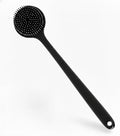 Macco Silicone Body Scrubber with Long Handle, Black, Soft Exfoliating Shower Brush for Back and Body