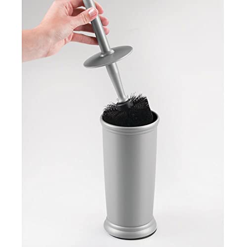 mDesign Toilet Bowl Brush and Holder - Covered Bathroom Toilet Brush - Standing Toilet Bowl Scrubber in Modern Holder - Compact, Space Saving, Deep Cleaning Brush for Toilet - Hyde Collection - Gray - color: Gray