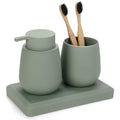 Bathroom Accessories Set, Modern 3 Pcs Bathroom Essentials - Soap Dispenser, Toothbrush Holder & Tray, Countertop Vanity Organizer (Green) - color: Green