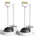 Sellemer Toilet Brush and Plunger Set, Curved Head Deep Clean, White 2 Pack | Brush and Plunger set, Curved Nylon Bristles for Deep Clean, Strong Suction Plunger, Ventilated Holder for Quickly Air Dry - color: White