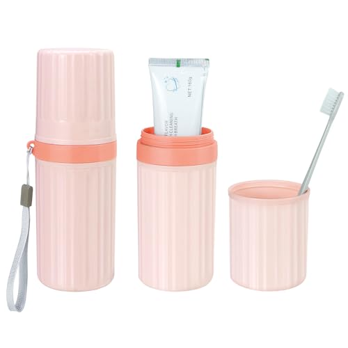 Mulbozy Travel Toothbrush Holder, Large Travel Toothbrush Cup Case, Portable Travel Toothbrush Toothpaste Makeup Storage for Business Trip Camping School - Pink - color: Style C-pink