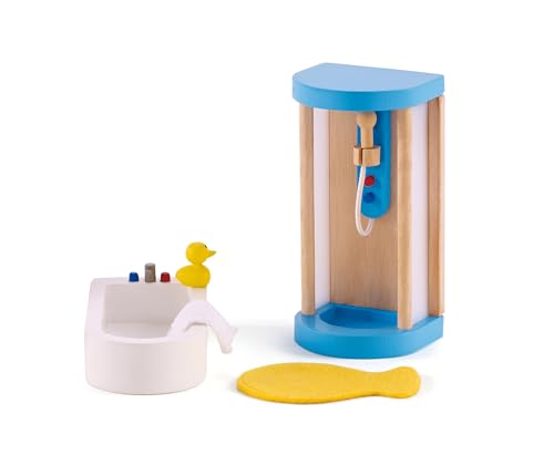 Hape Wooden Doll House Furniture Family Bathroom Set| Pretend Playset for Kid’s Wooden Dollhouse