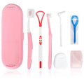 7-in-1 Travel Oral Care Kit with Case – Toothbrush, Tongue Scraper, Wisdom Toothbrush, Dental Floss, Floss Threaders, Interdental Brush, Dental Wax, Portable Hygiene Set for Daily Use Travel (Pink) - color: Pink