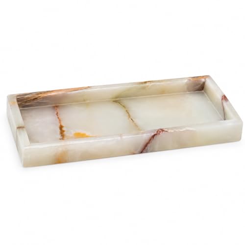 Bey-Berk International Green Onyx Marble Bath Tray, White & Tan - color: Green Onyx