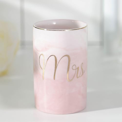Marble ceramic mug, creative ceramic toothbrush holder, simple couple mouthwash cup. (Pink & A) - color: Pink & A
