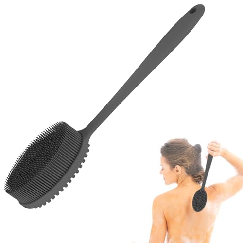 MateeyLife Silicone Body Scrubber Exfoliator with Handle, Gentle Back Scrubber for Shower, Bath Scrubber for Body - color: Gray