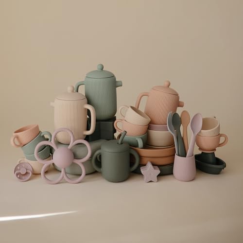 mushie Silicone Baby Tea Play Set | 4 Pieces Kitchen Play Toys for Toddlers 10 Months+ (Blush) - color: Blush
