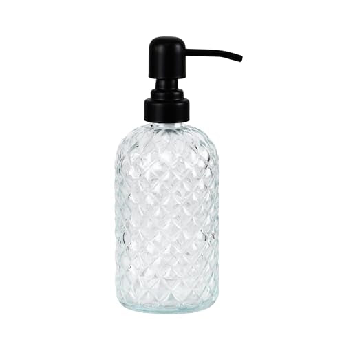 12Oz Glass Soap Dispenser with 304 Black Rustproof Stainless-Steel Pump, Refillable Glass Soap Dispenser for Kitchen, Bathroom, Farmhouse (Clear) - color: Clear