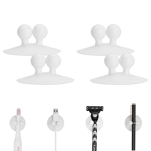 4 PCS Suction Cup Toothbrush Holder for Mirror, Electric Toothbrush Hanger Wall Mounted for Bathroom, Waterproof Multifunctional Hook for Towel, Key and Razor White - color: White