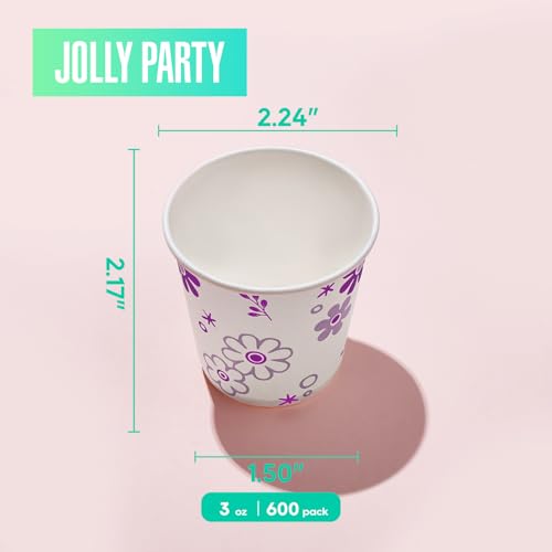 [600 Pack] 3oz Disposable Bathroom Cups, Paper Mouthwash Cups, Cold Disposable Drinking Cup for Party, Picnic, BBQ, Travel, and Event, Purple Floral - color: JP-3-ZB01-600-P