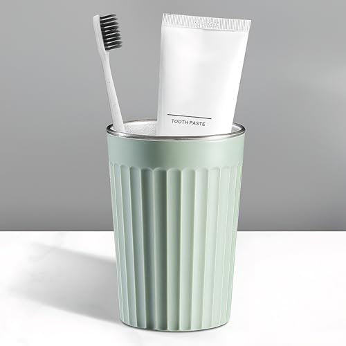 Toothbrush Holder for Bathroom-12oz Unbreakable Stainless Steel Bathroom Cup,Easy to Clean Toothbrush Cup, Reusable Bathroom Tumbler Cups for Home/School/Office(3" x 4.5" Green) - color: Green