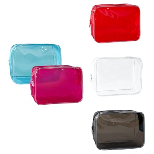 Neon TSA Approved Clear Toiletry Pouch, 7"x2.3"x4.7" Size, PVC Travel Makeup Bags for Toiletries, Transparent Cosmetic Bag for Women and Men Small (black+clear+red+blue+dark red) - color: black+clear+red+blue+dark red