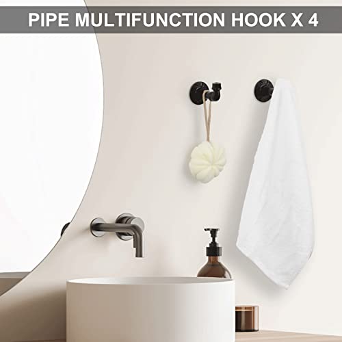 Industrial Bathroom Hardware Set 10 Pieces Bath Towel Bar Set Includes Round Towel Ring Hand Toilet Roll Holders for Wall 18 and 25 inch Towel Rack Robe Towel Hooks Black Bathroom Accessory Towel Kit - size: 10 Pieces