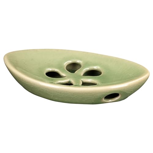 Ceramic Soap Dish with Self Draining Tray for Bar Soap, Bathroom, Kitchen (Green No.1) - color: Green No.1