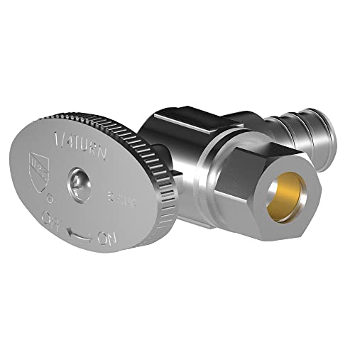Hourleey 10 Pack Angle Stop Valve, Water Shut Off Valve 1/2" PEX x 3/8" OD Compression, Quarter Turn Chrome Plated Brass Valve - color: Angle (Pack of 10)