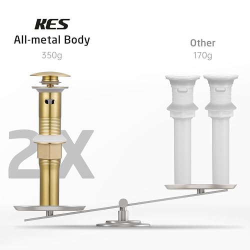 KES All Metal Bathroom Sink Drain with Strainer Basket Hair Catcher Anti Clog Pop Up Drain Stopper for Vanity Vessel Sink with Overflow, Rustproof 18/8 Stainless Steel Brushed Gold, S2013A-BZ - color: Brushed Gold, style: for sink WITH overflow,1-pack