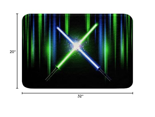 Geometric Light Up Sword Non Slip Bath Mat Kids Girls Boys Neon Blue Green Light Stripes Bathroom Rug Teens Modern Fashion Games Shaggy Absorbent Floor Mat 3D Black Bath Indoor Doormat Decor,20"x32" - color: Lightsaber 03, size: 20" x 32"