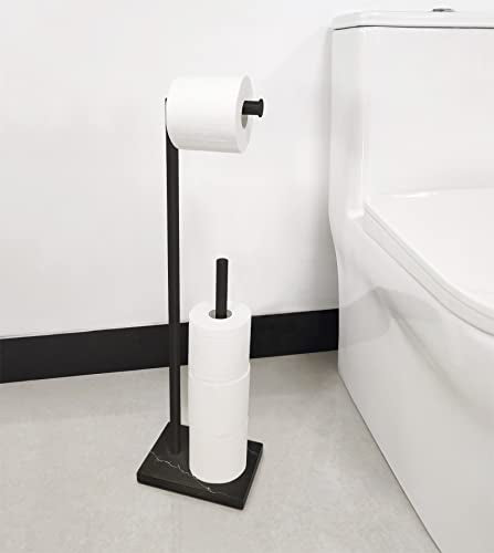 Gzila Free Standing Toilet Paper Holder Stand with Reserve, Heavy Weighted Marble Design Base SUS304 Stainless Steel… (Black) - color: Black