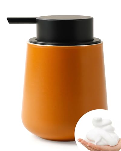 Bosilunlife Ceramic Foaming Soap Dispenser - 12Oz Bathroom Countertop Kitchen Dish Soap Pump Dispenser Foam Soap Dispenser - Orange - color: Orange