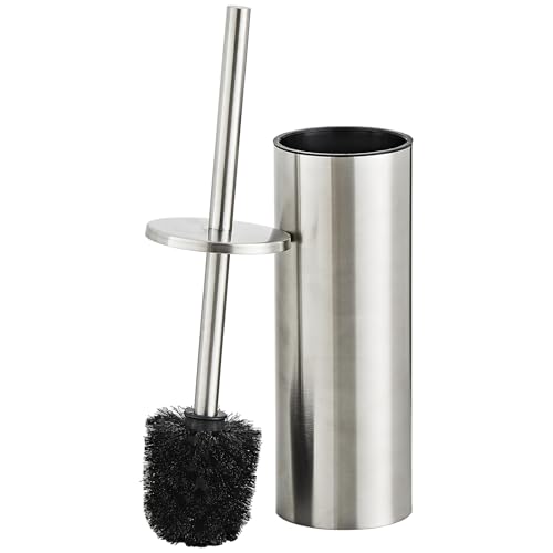 Brushed Nickel Toilet Brush and Holder Set - Stainless Steel Toilet Bowl Scrubber with Replaceable Head & Splash Guard - color: Brushed Nickel