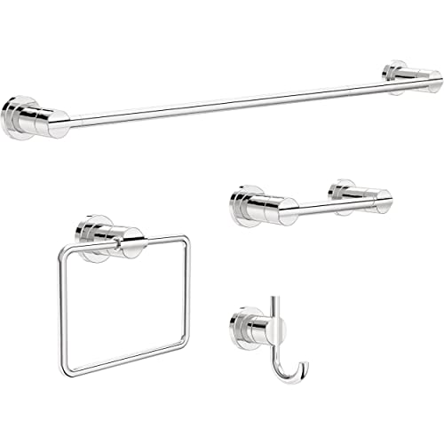 Delta 4-Piece Polished Chrome Bathroom Set Towel Rack, Ring, Toilet Paper Holder, Hook | Nicoli Bath Accessories - color: Polished Chrome