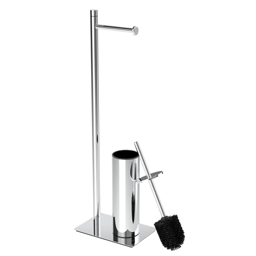 RUACQ Toilet Paper Holder Stand with Toilet Brush and Holder Set, 304 Stainless Steel Bathroom Toilet Tissue Paper Roll Holder Free Standing, Weighted Base, Heavy Duty (Chrome) - color: Chrome, size: Free standing