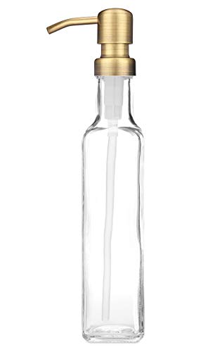 Rail19 French Vessel Glass Soap Dispenser with Metal Pump - Refillable Hand Soap, Lotion & Sanitizer for Sinks and Small Countertops, 8.5oz (Farmhouse Brass) - color: Farmhouse Brass