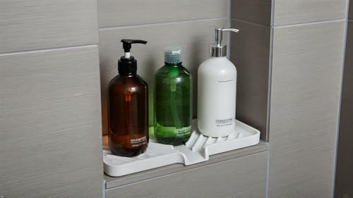Silicone Soap Dish Tray and Sponge Holder with Drain Chute and Feet | 3-Way Sloped Design | Bathroom and Kitchen Sink Organizer Caddy (Grey, 10"x4", 7.8 Ounces) - color: Grey, size: 10"x4"
