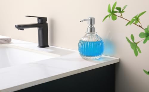 Round Bathroom Soap Dispenser Brushed Nickel Pump, Glass Bottle with Stainless Steel Pump Liquid Soap Dispenser Sphere Countertop Hand Kitchen - color: Brushed Nickel, size: 11oz-Round