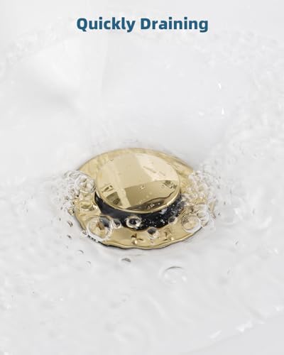 Bathroom Sink Drain Stopper with Lift Rod, Universal Fit, Brushed Gold | Pop Up Sink Drain with Overflow, Drain Stopper for Vessel Sink, Assembly for Bathroom Faucet - color: Brushed Gold