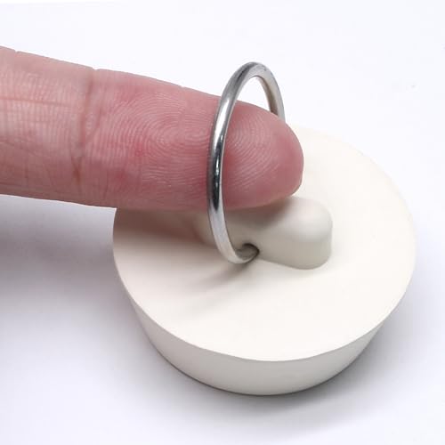 Bonsicoky Rubber Drain Stopper, 1-1/8 to 1-1/4 Inch, White, 2 Pcs | Bathtub Drain Plug, Hanging Ring, For Kitchen and Bathroom, Bathroom Sink Stopper - size: 1-1/8 Inch to 1-1/4 Inch